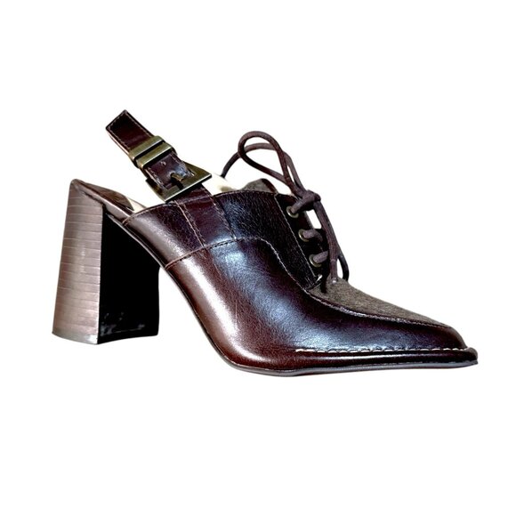 Antonio Melani Rae Brown Leather Slingback Block Heel Lace-Up Women 6.5 NWOB - Picture 3 of 8